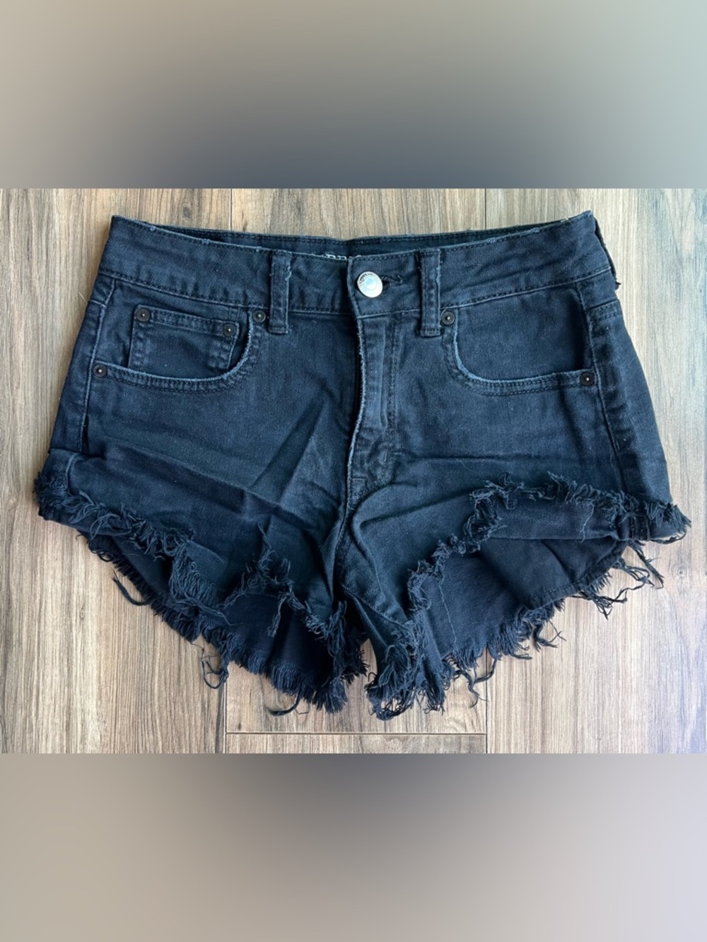 American Eagle Outfitters Black Frayed Hem Denim Shorts
